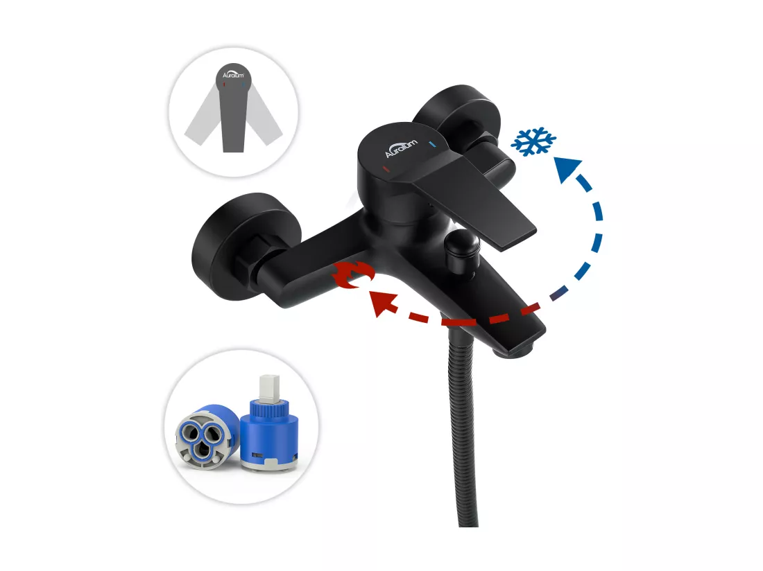 Mitigeur Baignoire avec Douchette Kit Mitigeur Robinet de Baignoire Cascade,Noir+Porte-Serviettes de Salle de Bain,Auto-adhésif/ Perçage,60CM,INOX