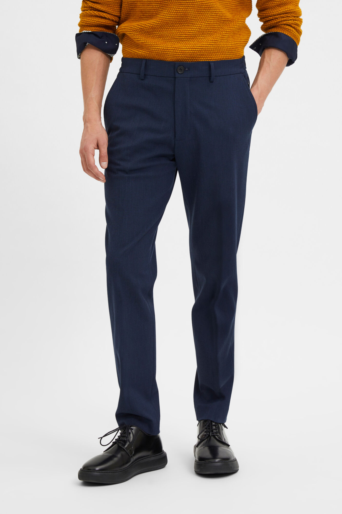 Calça estruturada de corte justo - Azul