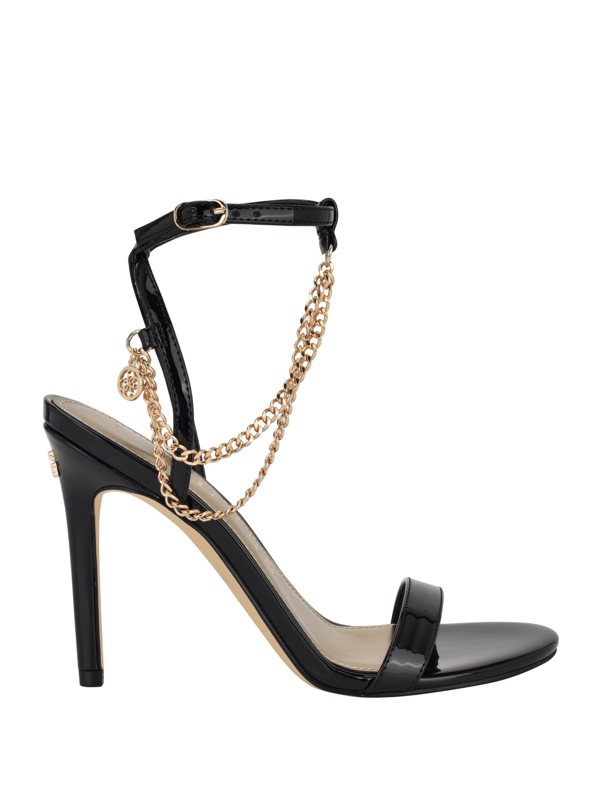 Sapatos de salto alto com tira de corrente dourada
