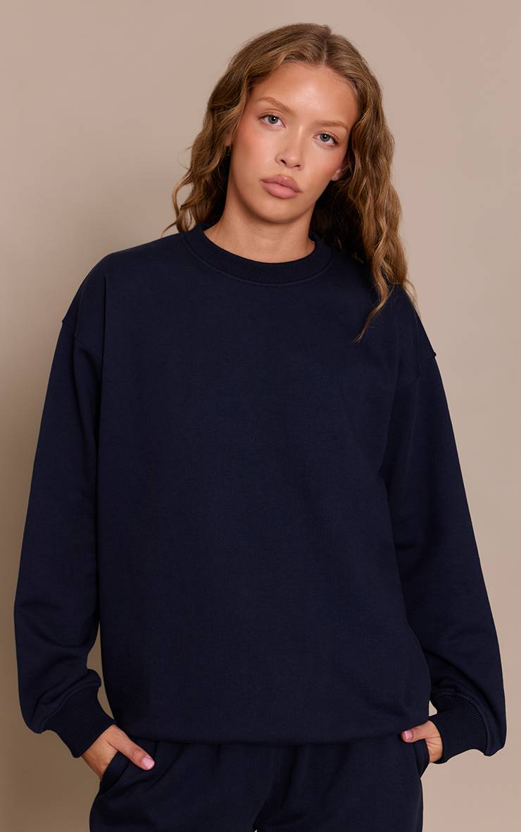 Bleu Marine Sweat-shirt Plt En Coton Bouclette Épais 440 G/m²