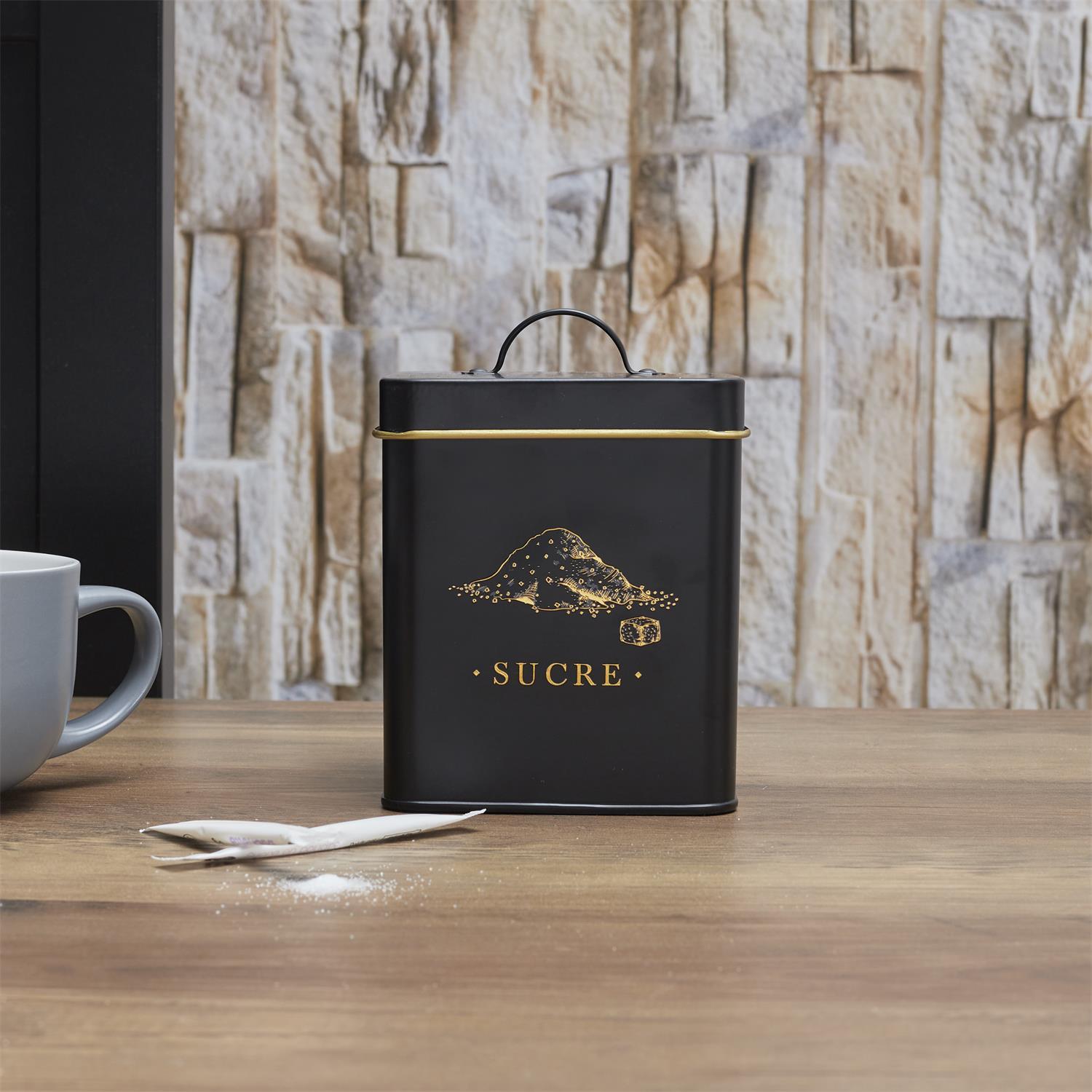 BOITE METAL NOIR ET DORE SUCRE