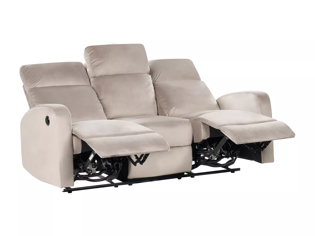 Canapé 3 places inclinable électrique en velours beige VERDAL