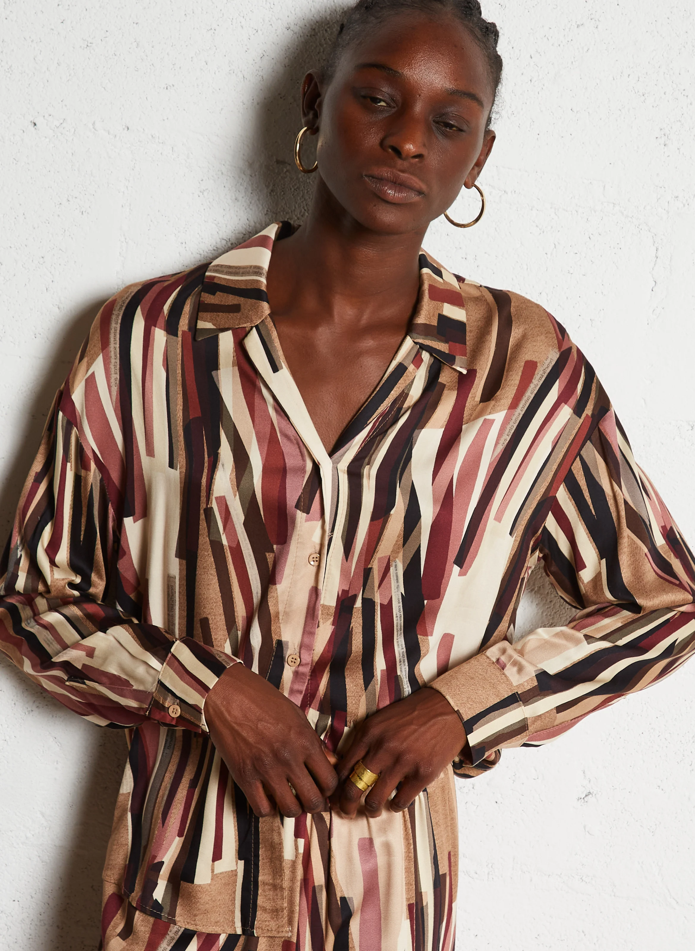 Chemise col classique imprimée | Beige