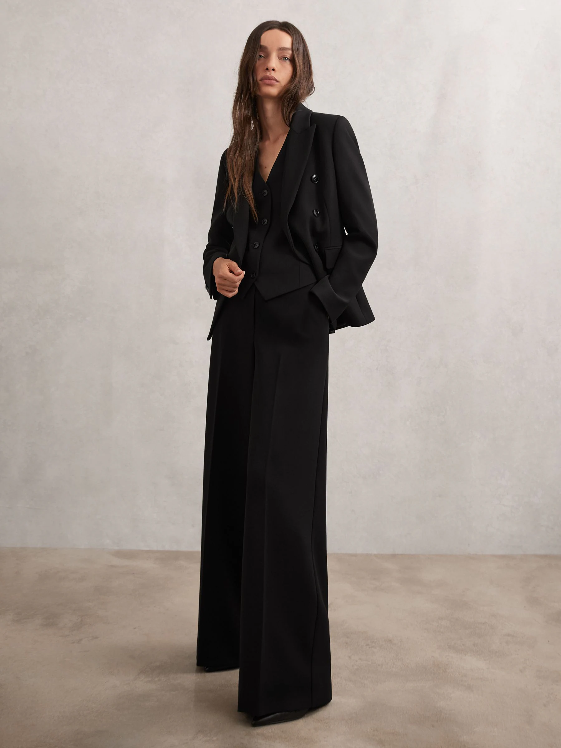 Zwart - Reiss Gabi Double-Breasted Suit Blazer