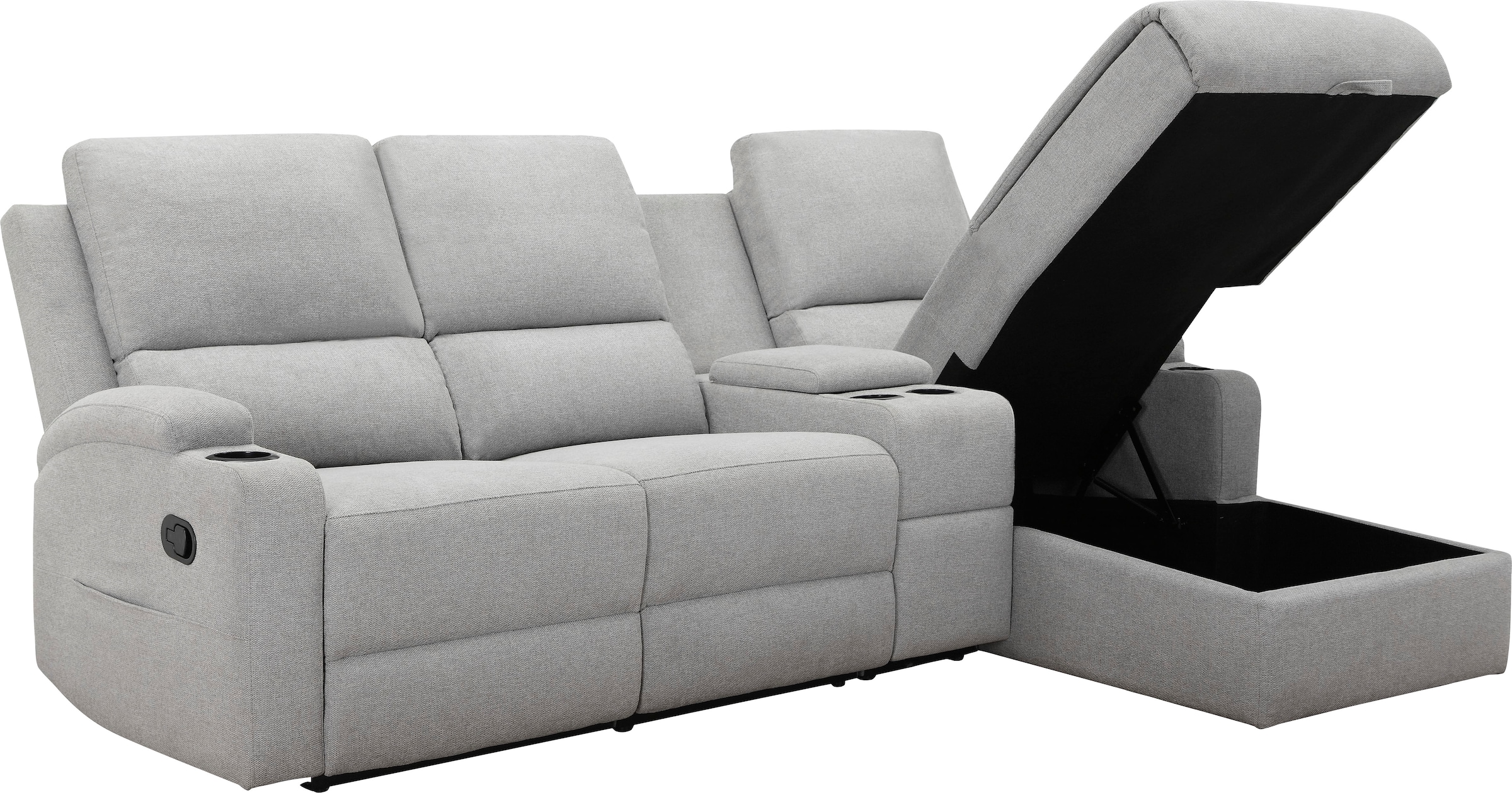 Home affaire Ecksofa »NAPORI Multimediasofa, 3er Kinosessel XXL, L-Form, 3 Bezugsstoffe« Kinosofa mit Relaxfunktion, Getränkehalter, Staufach und Staukasten