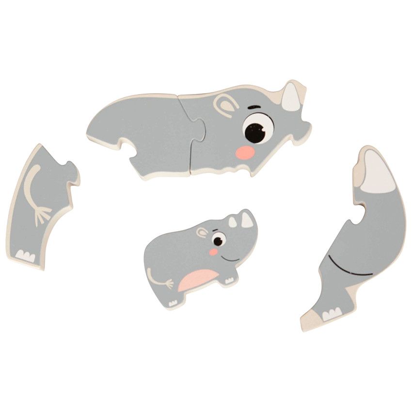 Puzzle rhinocéros et son bébé 5 pièces - Crazy colors 2.0 - Ecru