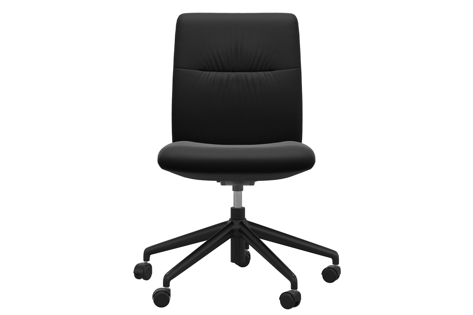 Mint kontorstol Lav stol i hud Paloma Black uten arm og med matt sort understell\n