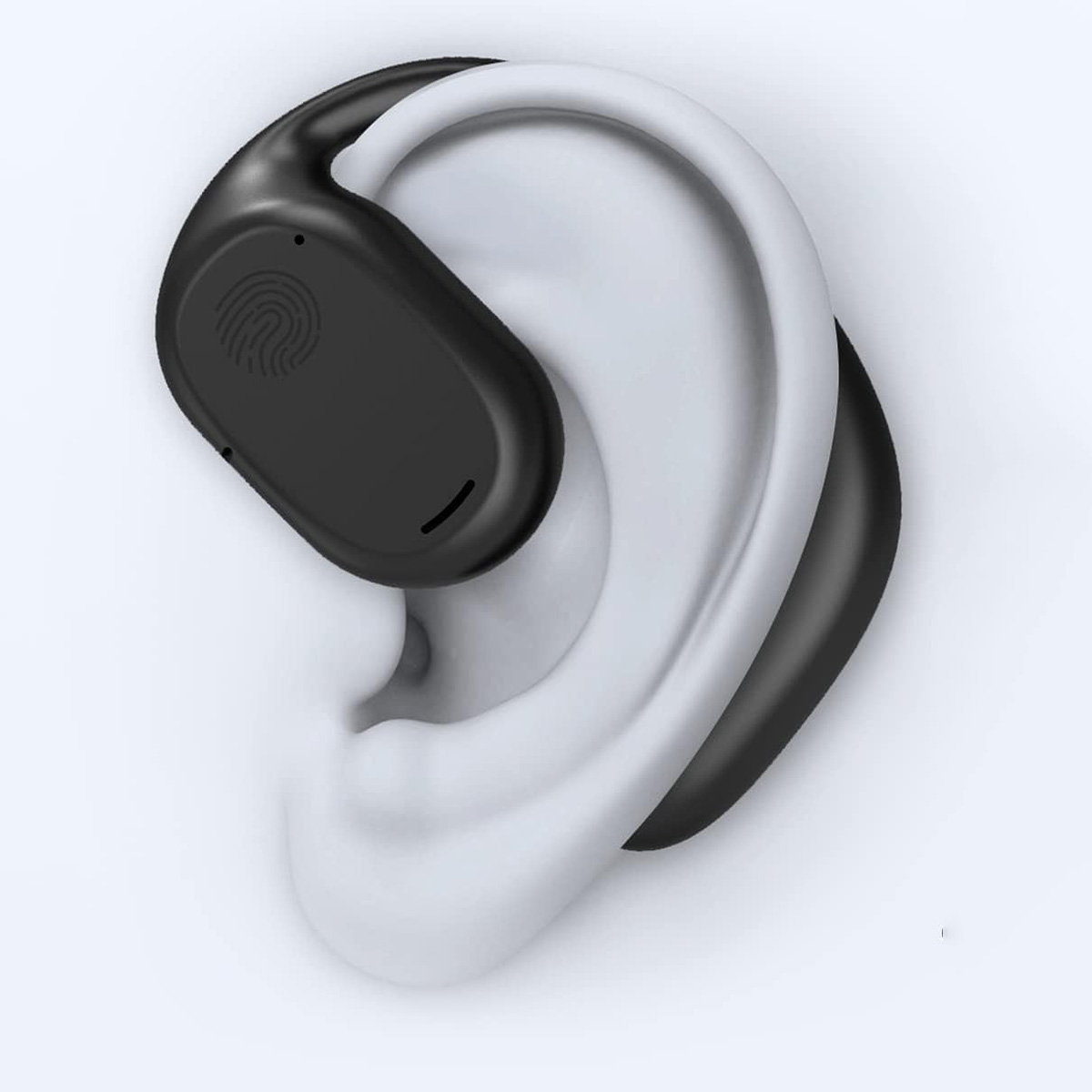Fones de ouvido Klack Bluetooth 5.3 com condução óssea e estojo de carregamento.