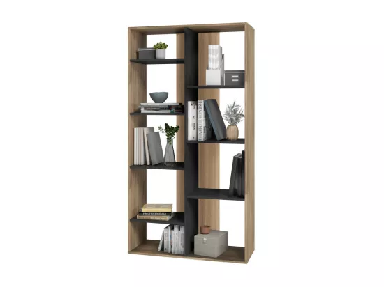 Rayonnage 9 Niches Chêne et Noir 185 cm LINEA
