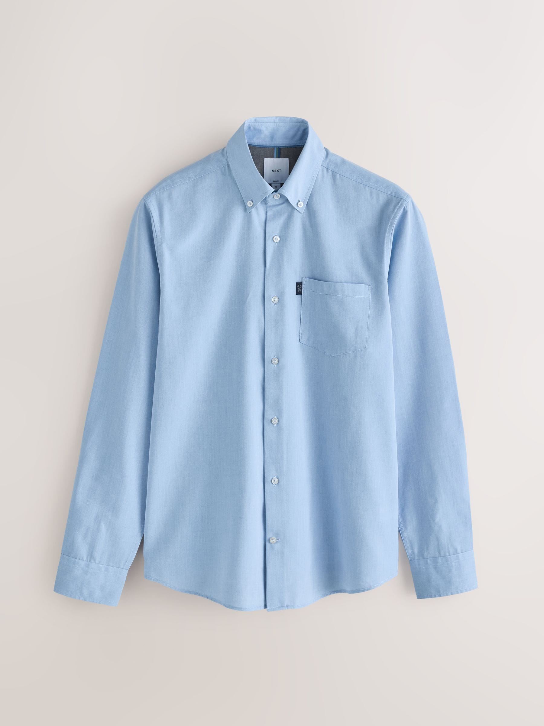 Lichtblauw - Slim Fit - Gemakkelijk te strijken Oxford overhemd met doorlopende knopen