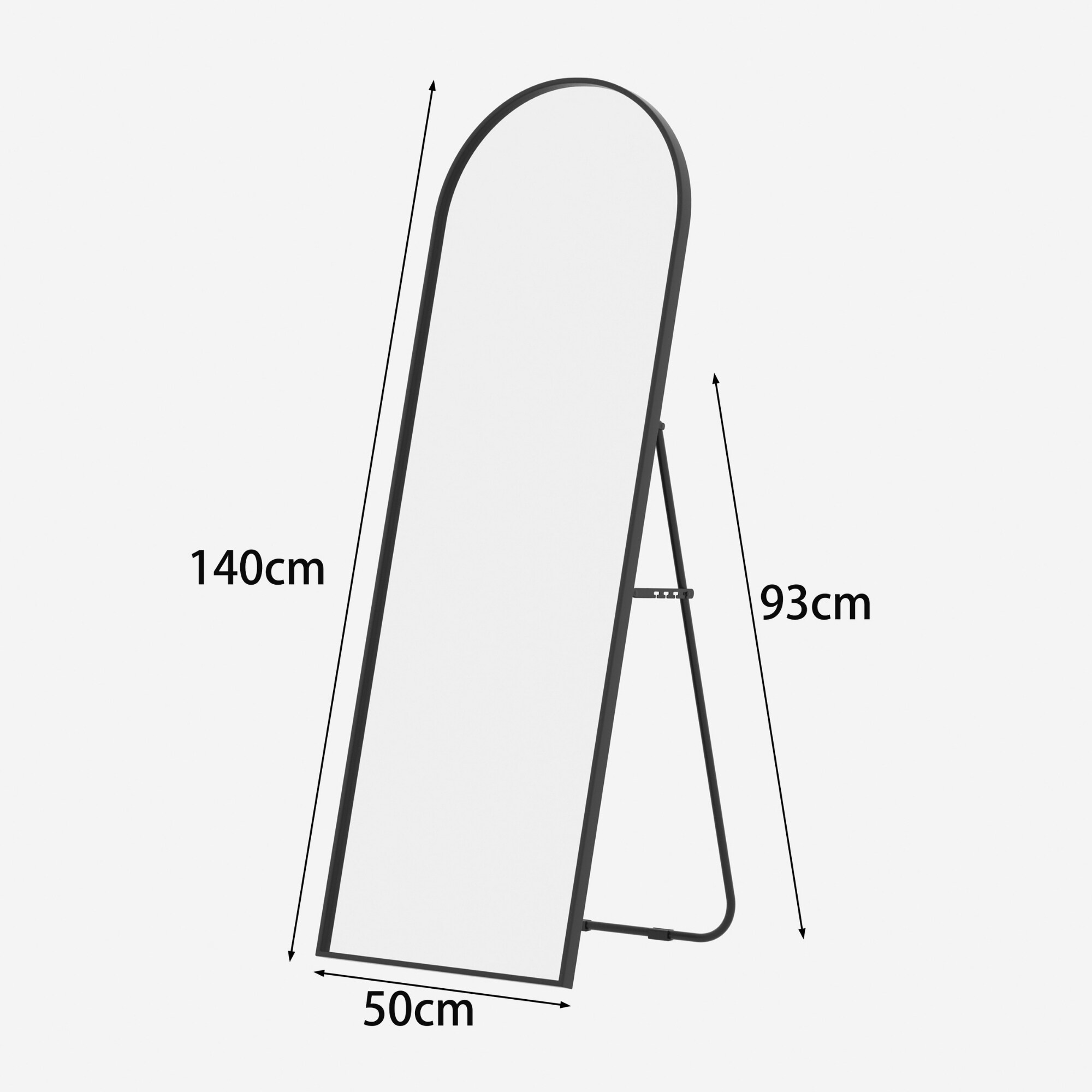 Albatros Ganzkörperspiegel – Bogen Spiegel mit schwarzem Rahmen - Standspiegel oder großer Wandspiegel im modernen Design, 150 x 50 cm groß – hochwertiges und nachhaltiges Glas