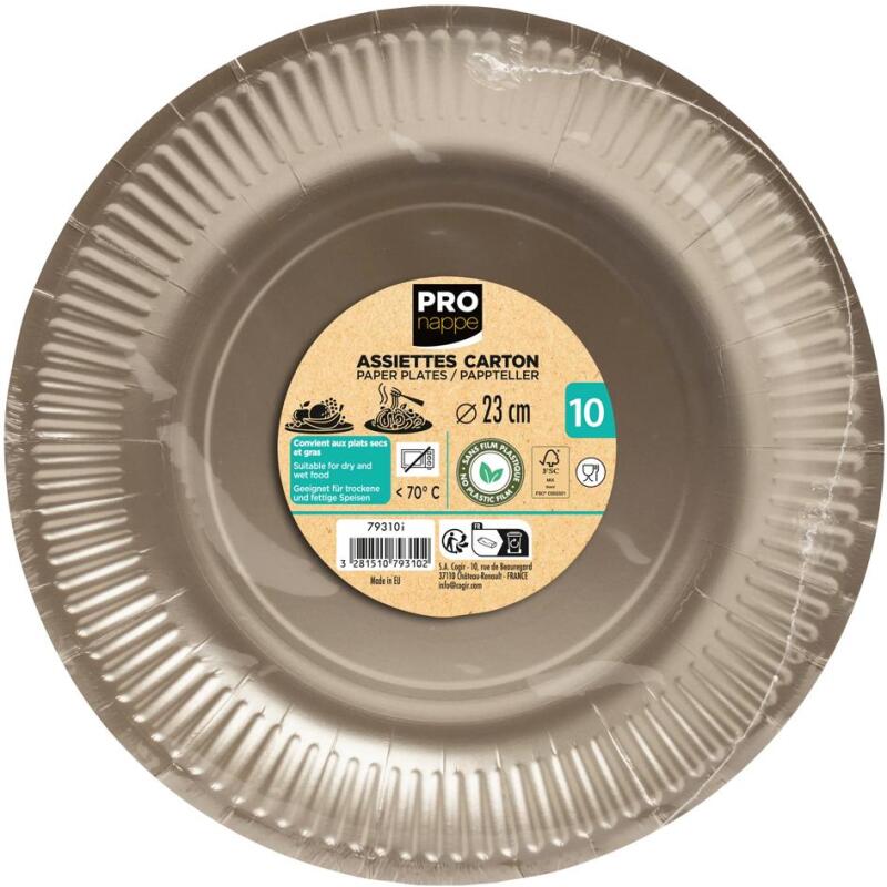 10 Assiettes en carton rondes, 23 cm - Or