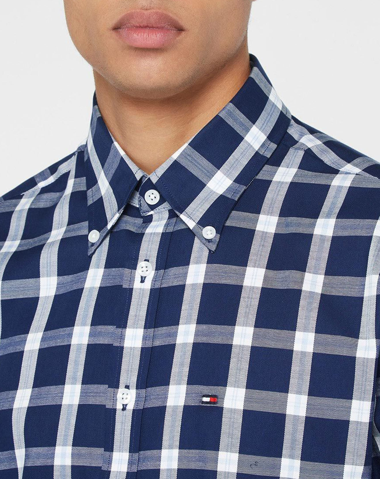 Tommy Hilfiger Chemise Slim 100% Coton Bio à carreaux bleu/blanc