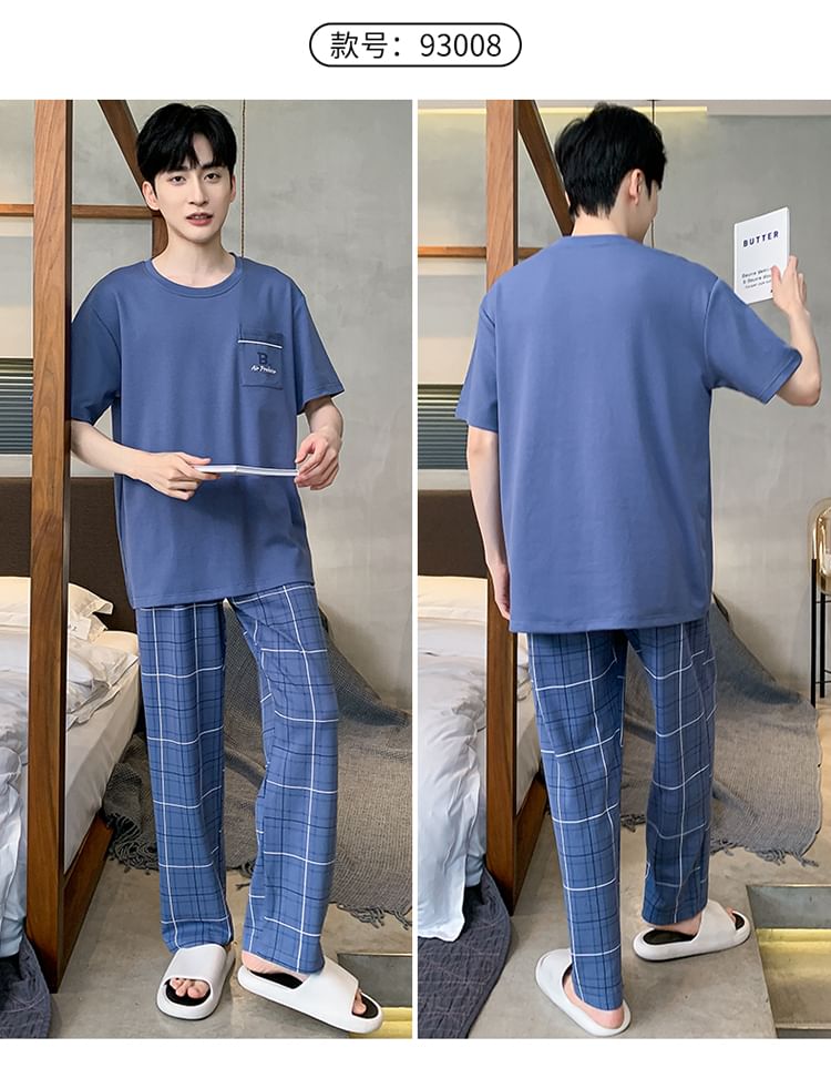 Jeony - Loungewearset: T-shirt met korte mouwen en geruite broek