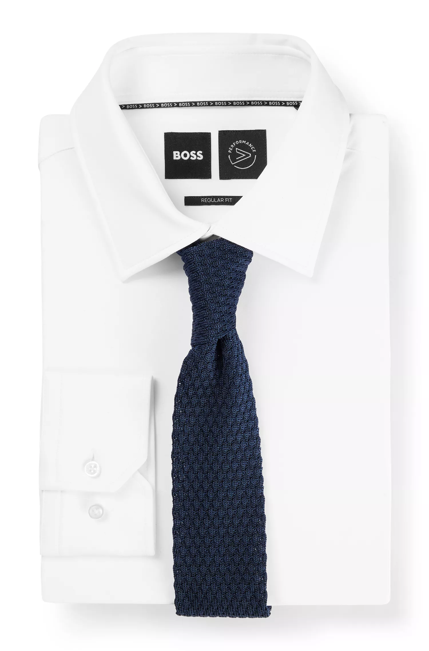 Gravata BOSS Camel em pura seda com estrutura de jacquard tricotado