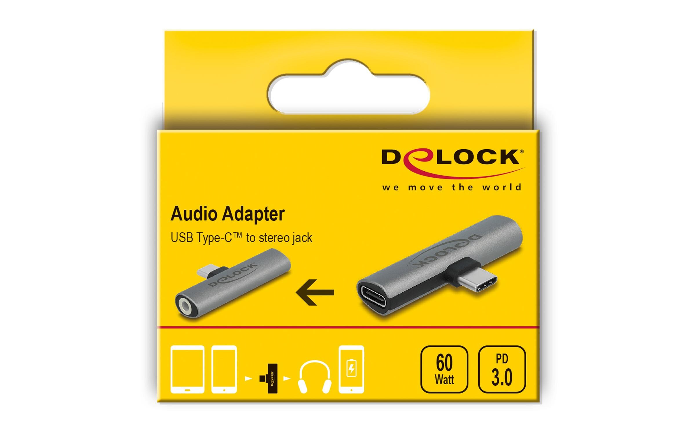 Audio-Adapter USB-C - 3.5 mm KlinkeDelock Audio Adapter USB Type-C zu Klinkenbuchse und USB Type-C PD, Grau