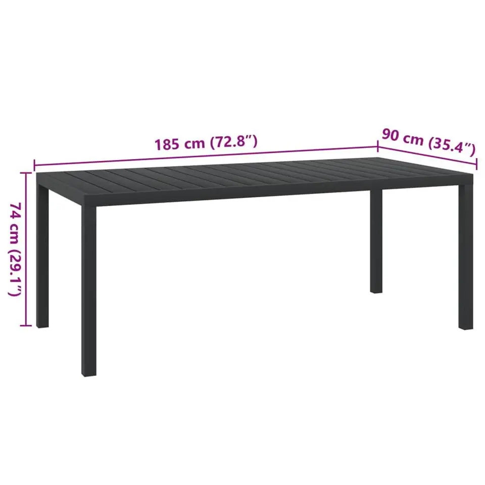 vidaXL - Tuintafel - Zwart - WPC - 185 x 90 x 74 cm