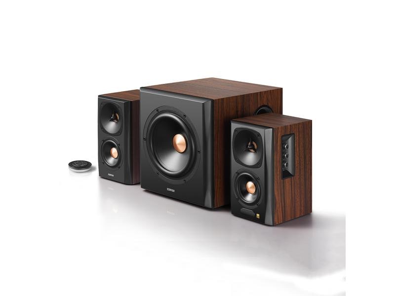 Edifier Regallautsprecher Paar S360DB Braun Hi-Res zertifiziertes 2.1 Audio-System mit diversen Eingangsoptionen