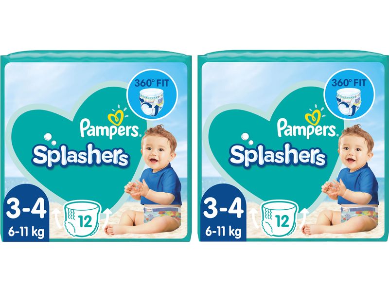 Pampers Windeln Splashers Tragepack Grösse 3-4, 2x 12 Stück Bequeme Badewindeln für Kinder von 6 - 11 kg