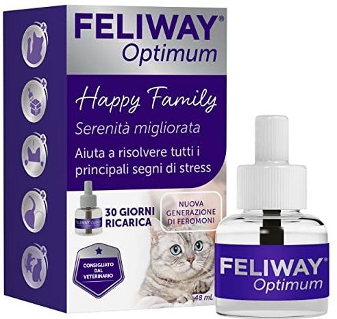 FELIWAY Optimum 1x30 dagen kalmerende navulverpakking voor feromon diffuser, 48 ml - helpt bij het oplossen van alle veelvoorkomende tekenen van stress bij katten en kittens. Aanbevolen door