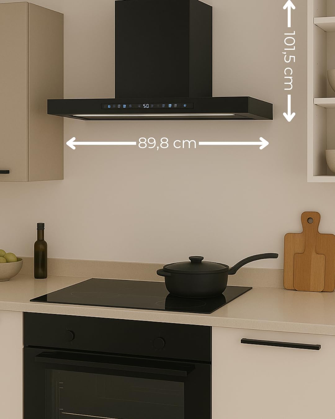 Wolkenstein Dunstabzugshaube WT3-90-A++BR | schwarz | 90cm Breite | nur 66 dB