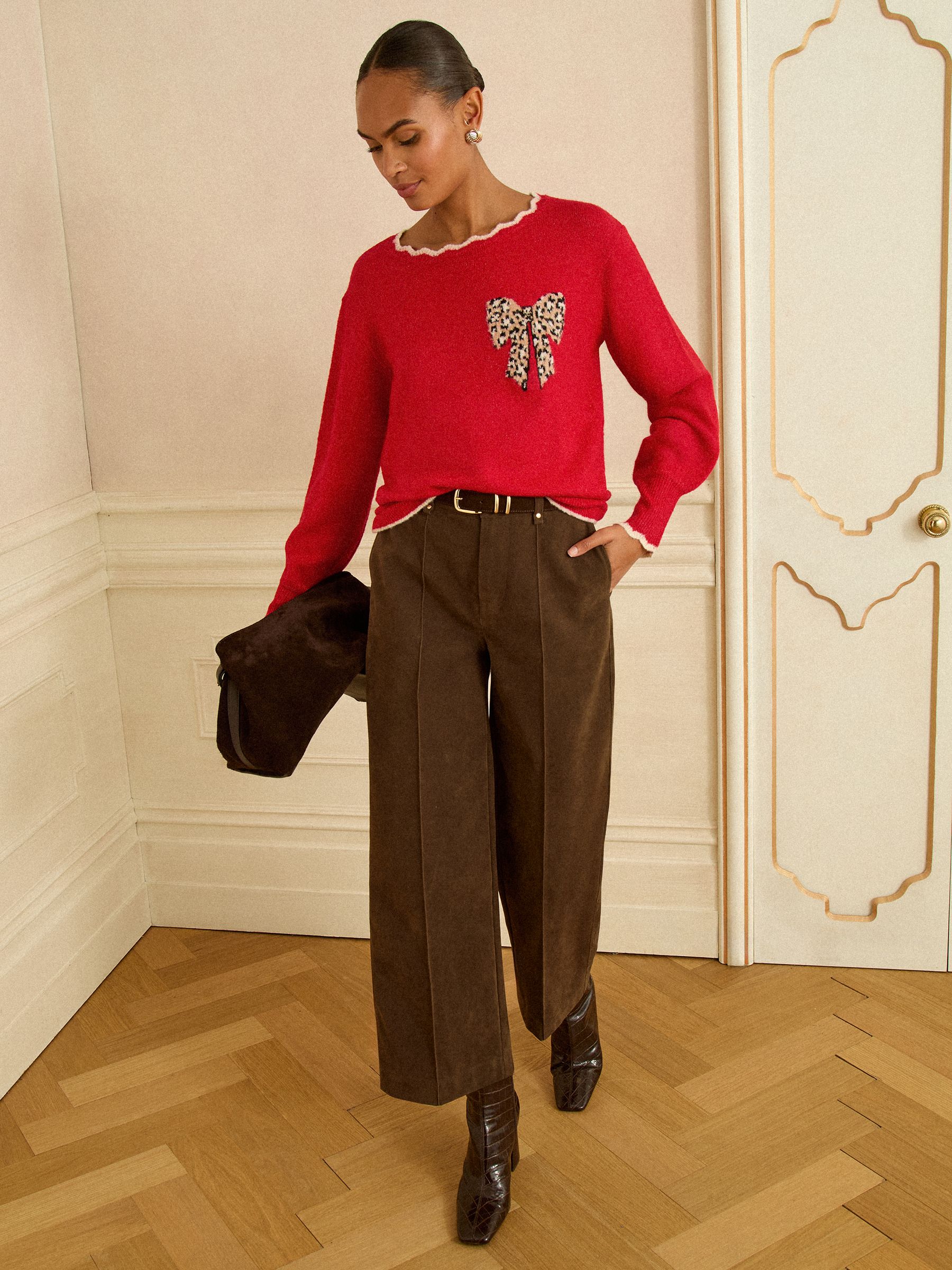 Rode strik met luipaardprint - Love & Roses Scallop Knitted Jumper