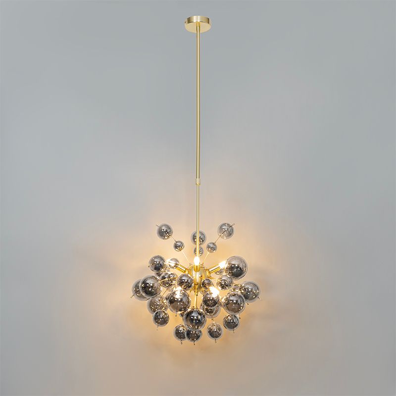 Design hanglamp messing met glas smoke 8-lichts - Explode