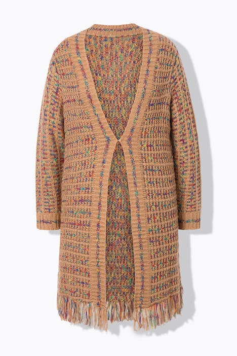 Long-Strickjacke, Straight Fit, Fransensaum