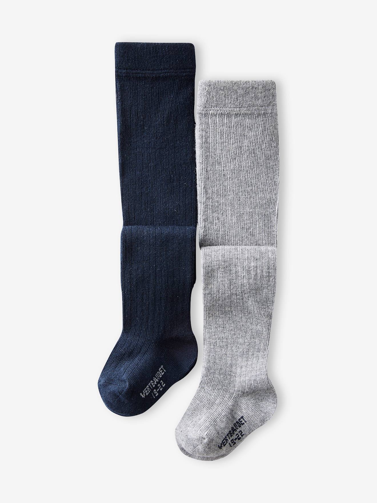 Conjunto com 2 pares de meias-calças caneladas para bebê menina, cinza mesclado