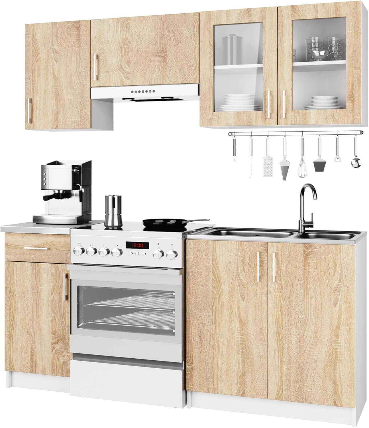 AKORD | Küchenmöbel-Set Lima | Küchen | Kitchen | Für eine kleine Küche | Für EIN Zimmer mit Küchenzeile | Langlebig | Für modernes und traditionelles Design | Weiß | Sonoma-Eiche
