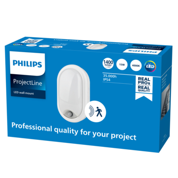 Philips ProjectLine wandlamp ovaal 15W spatwaterdicht 4000K met bewegingssensor