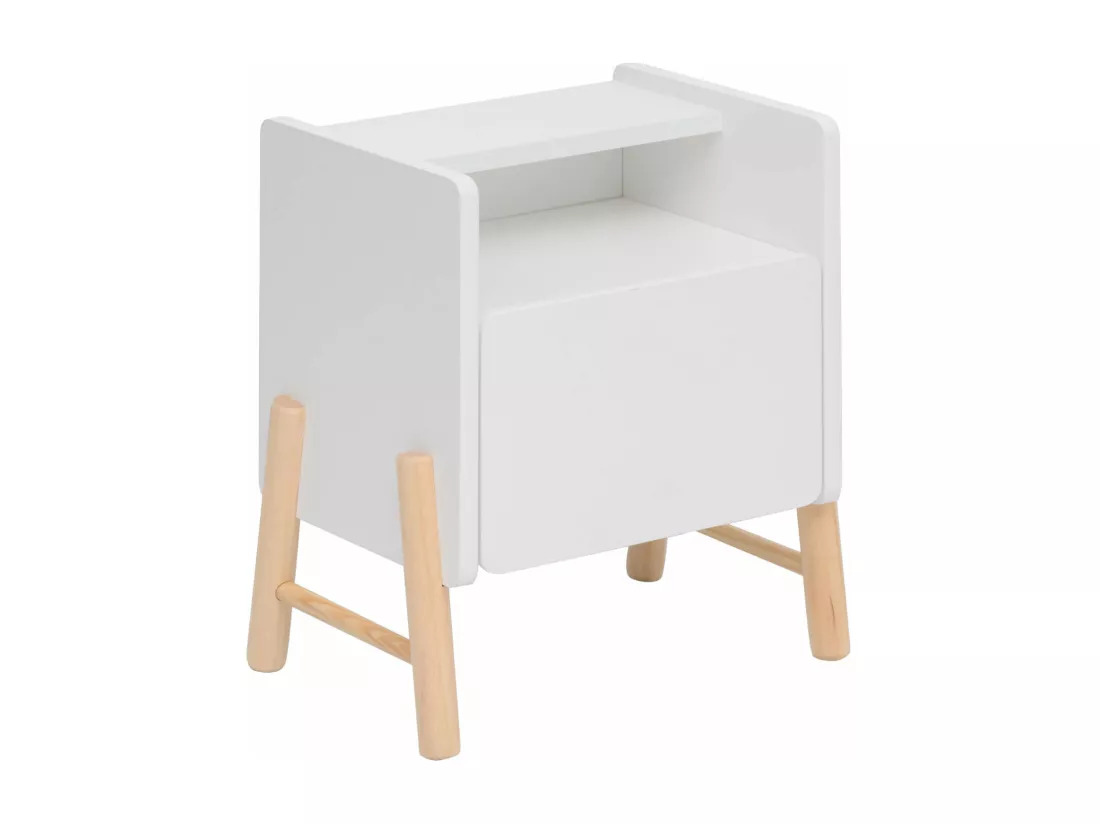 Table de chevet pour enfants Kelen 49x40x30 MDF Pin Blanc Marron
