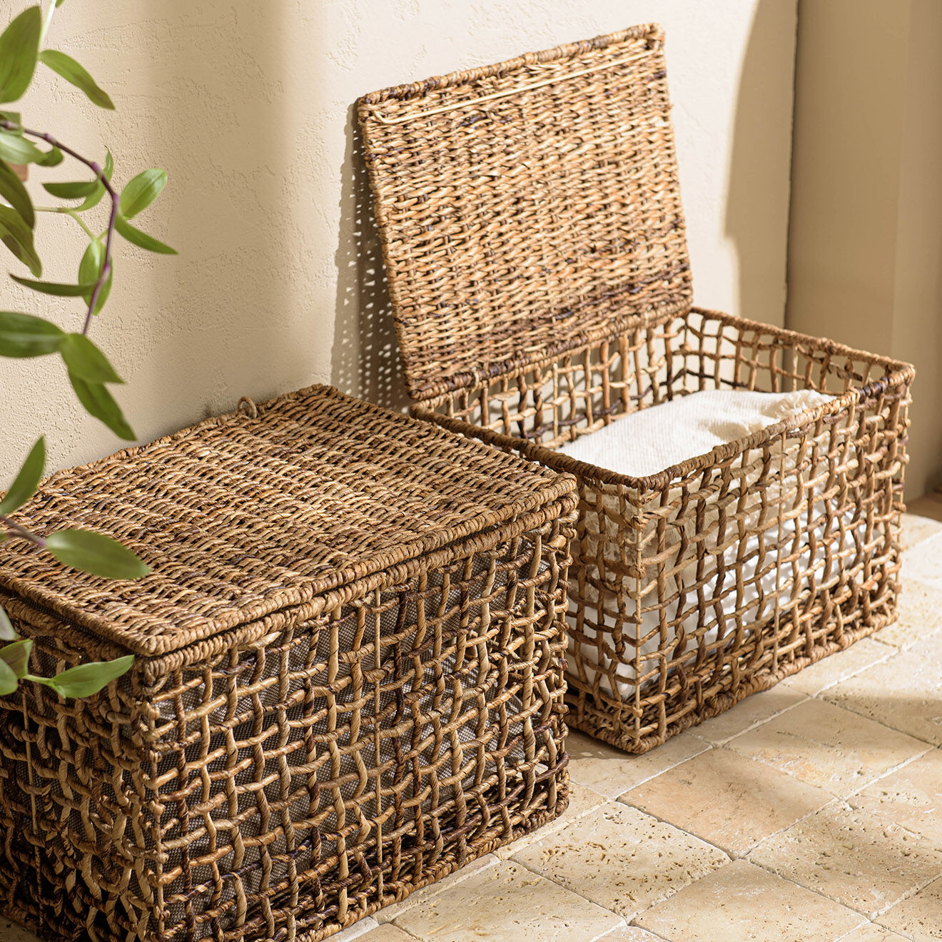 Macabane 2 Paniers de rangement en tissage naturel ajouré Sixtine naturel