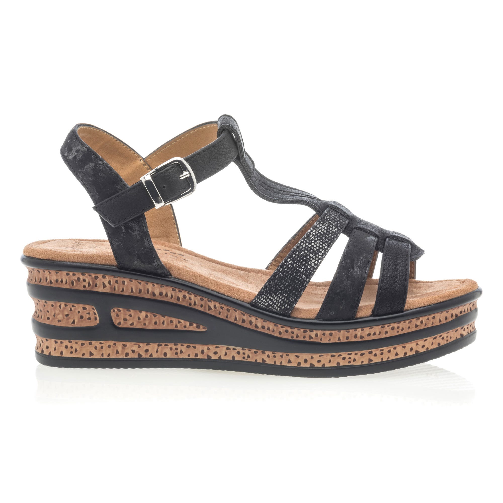 Sandales à talon compensé Femme noir