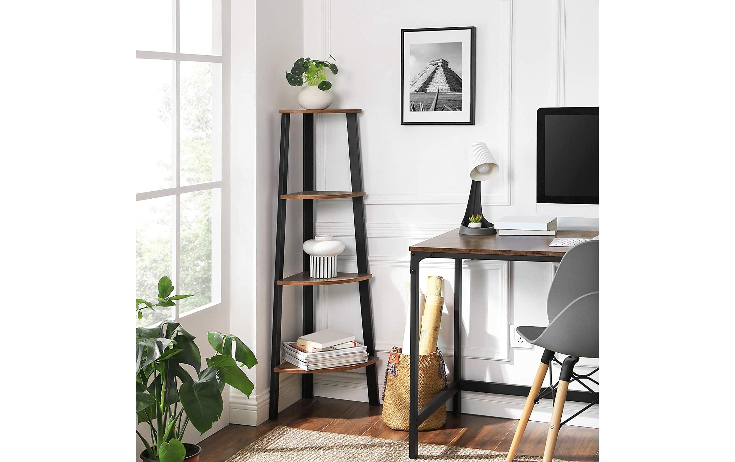 Regal mit 4 Ebenen 34 x 125 cm, Braun/SchwarzPlatzsparendes Eckregal im Industrial Look