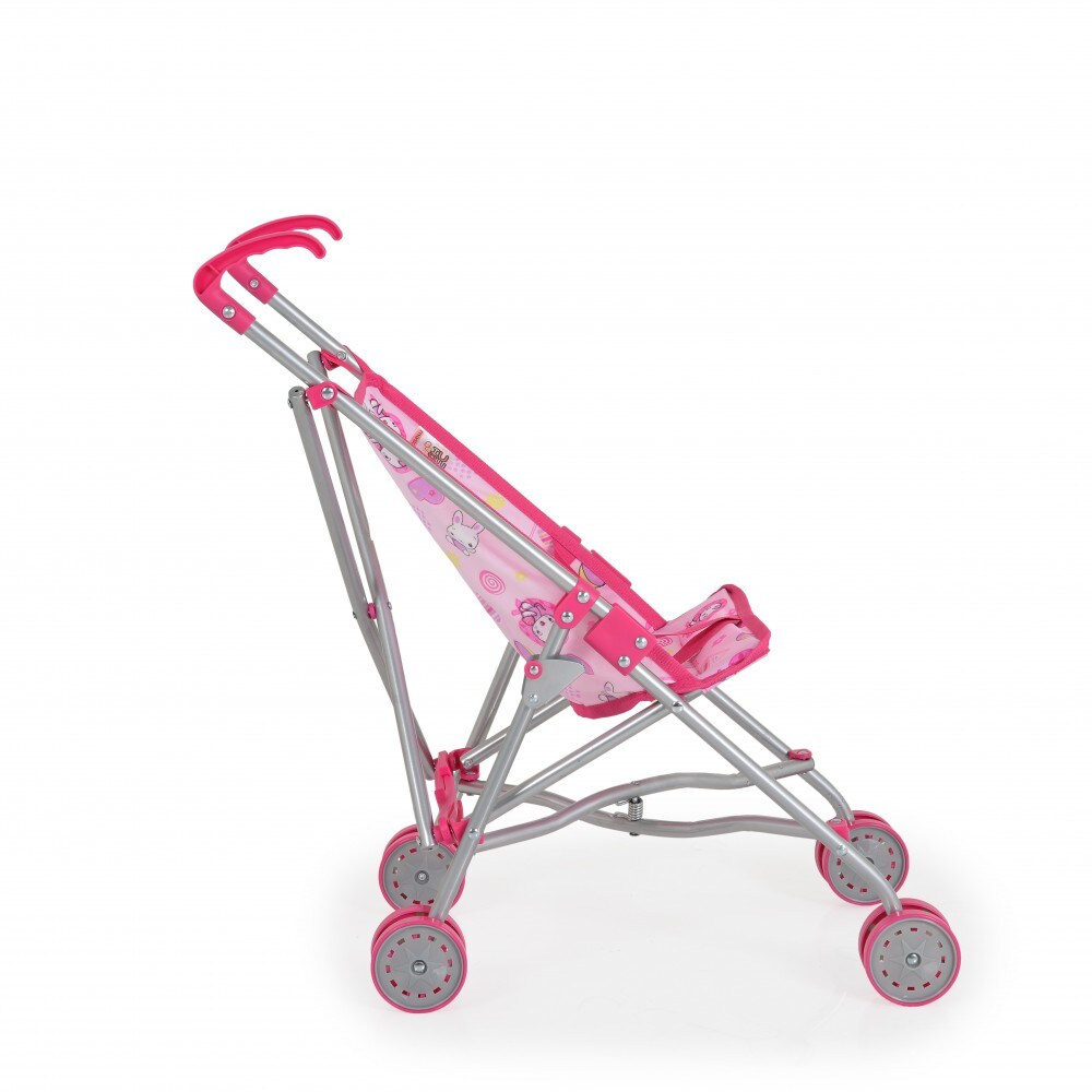 Moni Puppenwagen Kaya S9302 rosa Hasenmotiv mit Doppelräder, Schiebehöhe 55 cm rosa