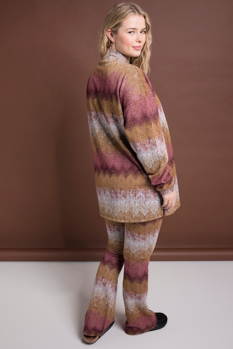 Longsleeve, oversized, Glitter Zackenstreifen, Stehkragen, Seitenschlitze