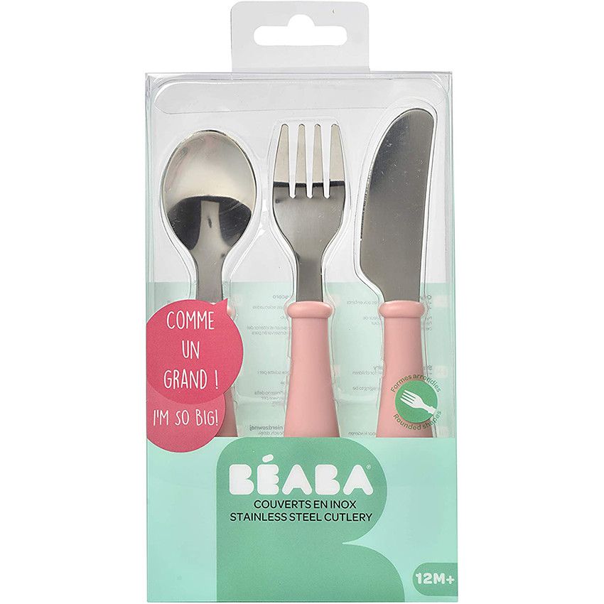 Set de 3 couverts en inox - Vieux Rose - Ecru