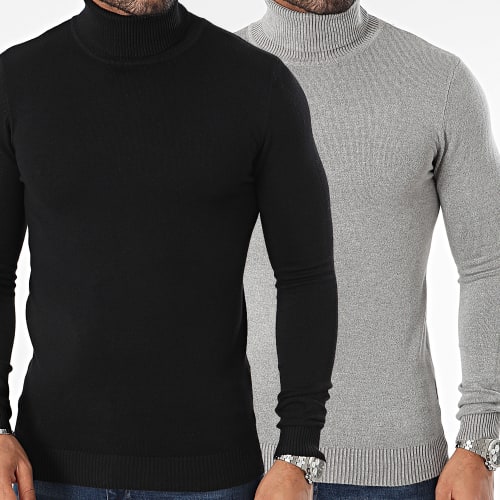 Lot De 2 Pulls Col Roulé Noir Gris Chiné