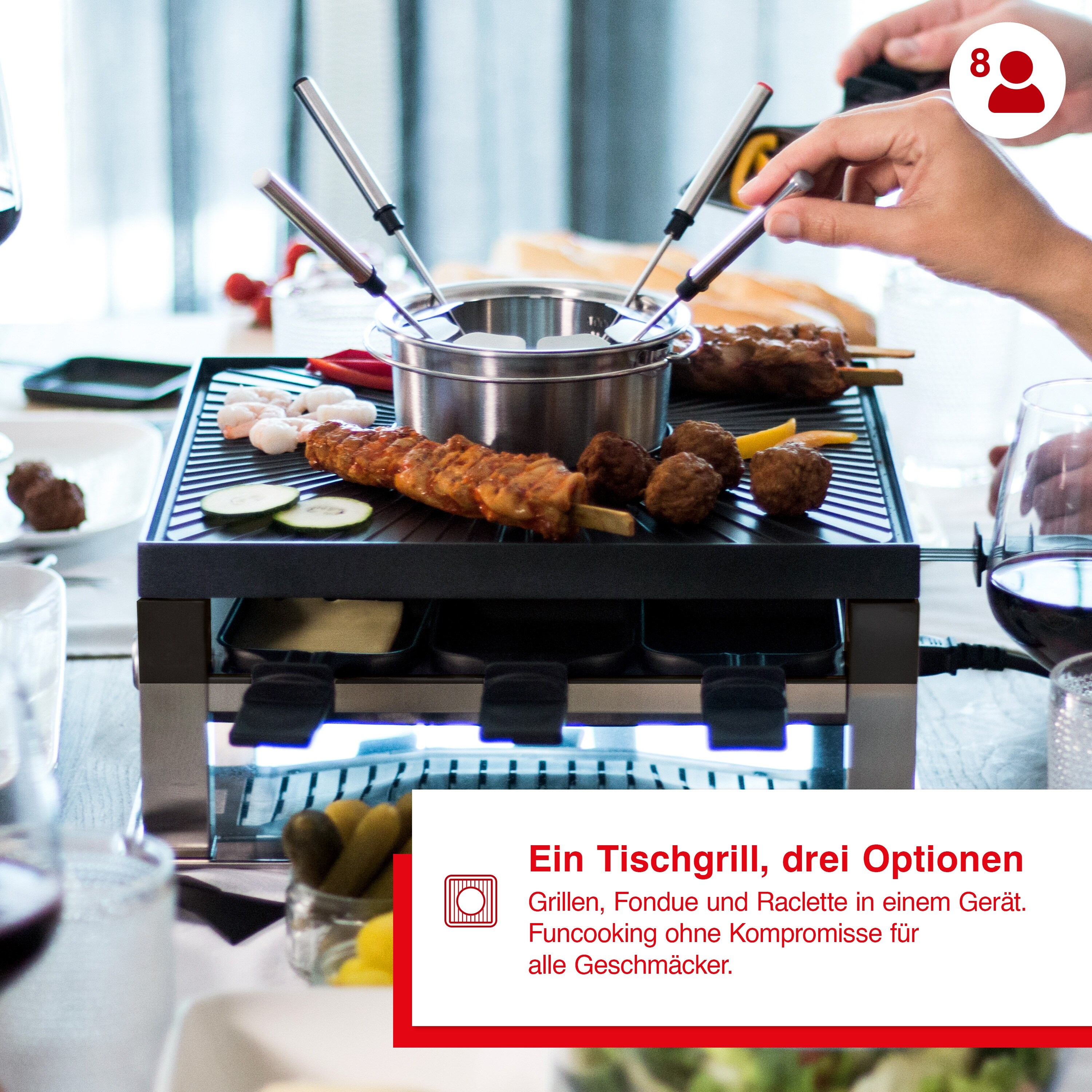 Solis Fondue und Raclette Grill 1200W 8 Personen Fonduetopf