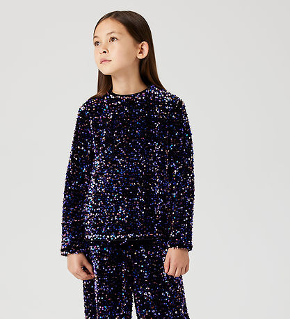 Name It Bluse - NkfRunica - Blåck/Purple Opulence m. Palietter