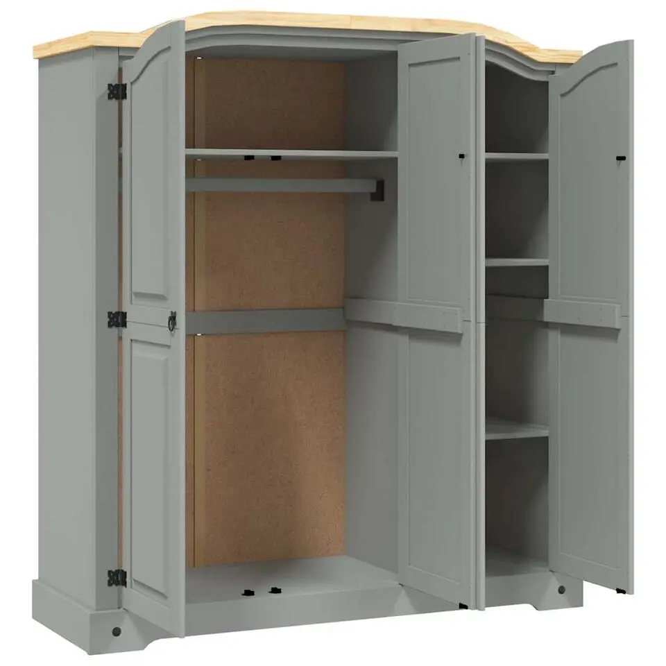 vidaXL - 2-deurs Kledingkast - Massief grenenhout - Grijs - 101x52x170 cm