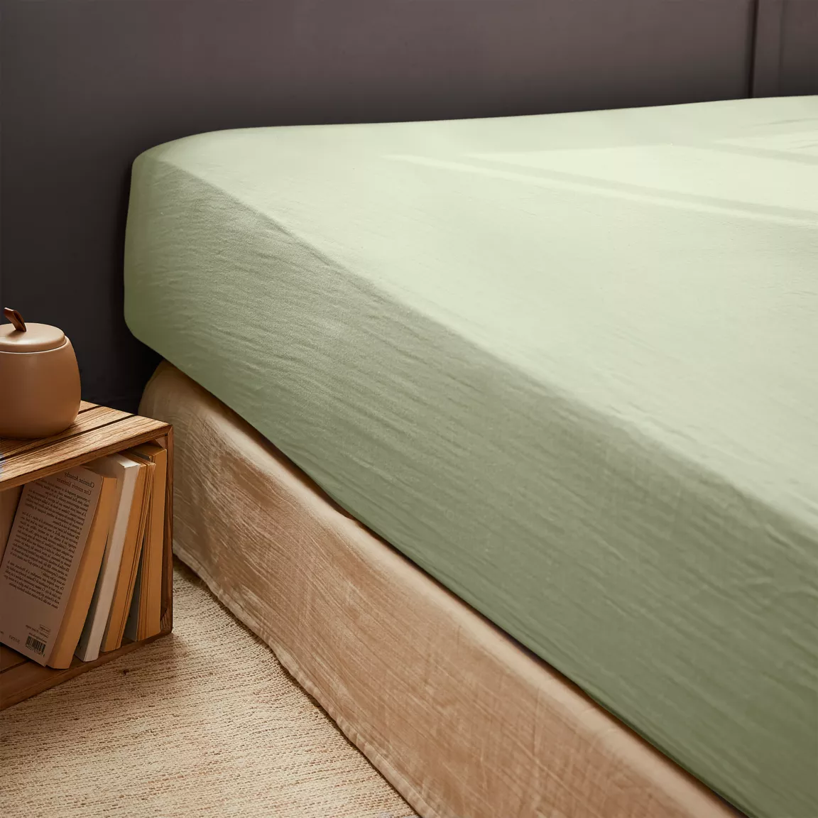 Drap housse gaze de coton (200 x 200 cm) Gaïa Vert tilleul