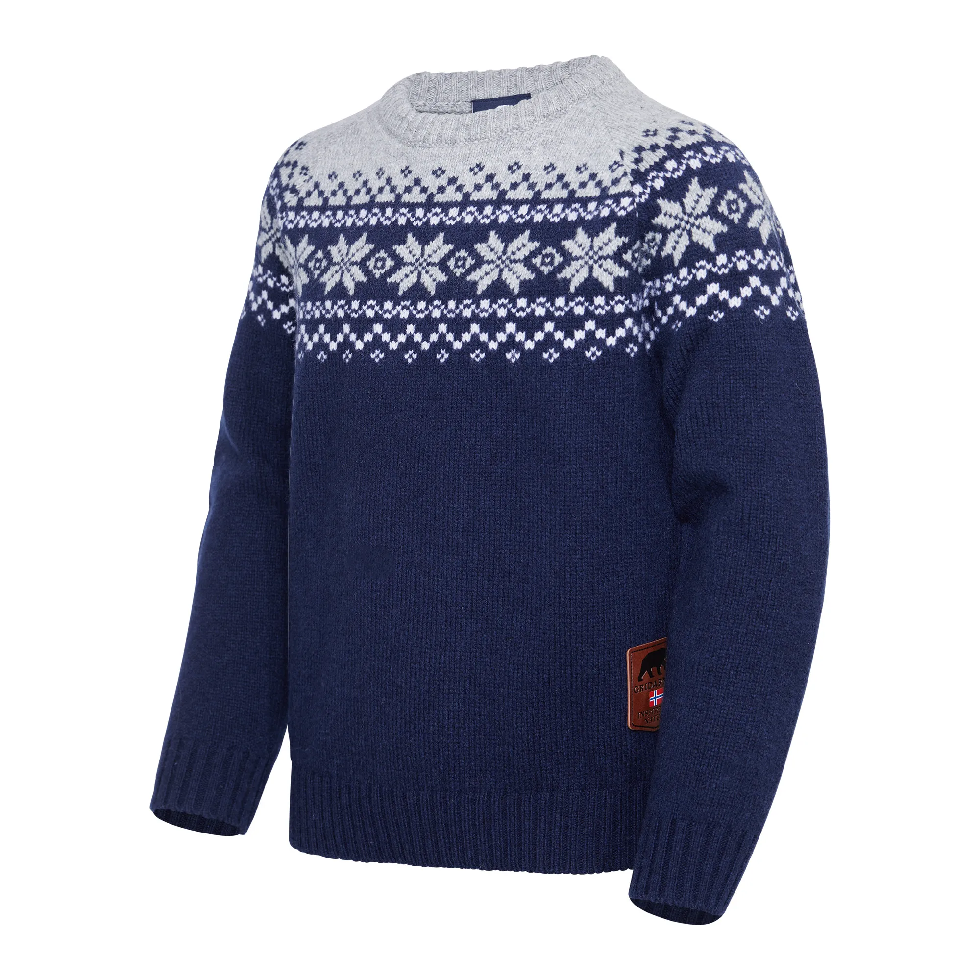 Gridarmor Kids' Snøkrystall Round Neck Ullgenser Dark Navy/Light Grey/White