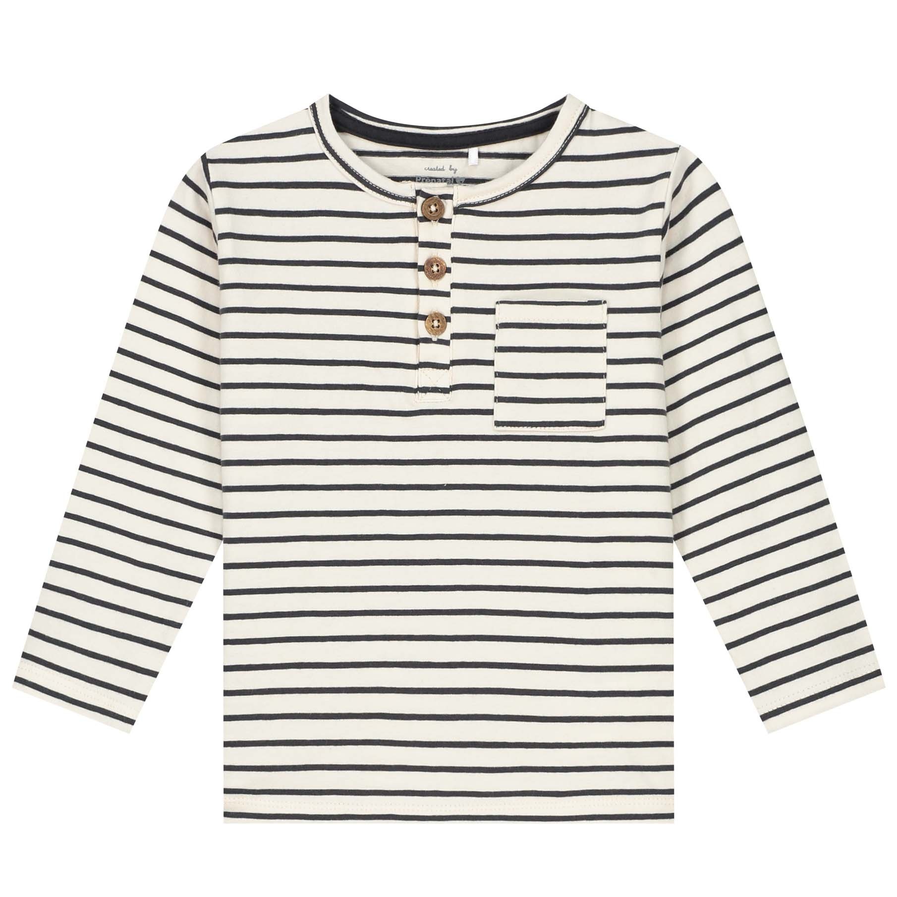 Prénatal baby T-shirt lange mouwen strepen grijs