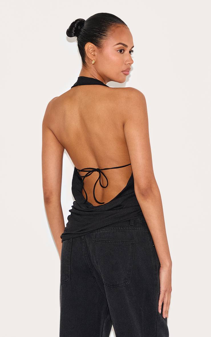 Noir Top Long En Mesh Effet Dévoré Col Bénitier