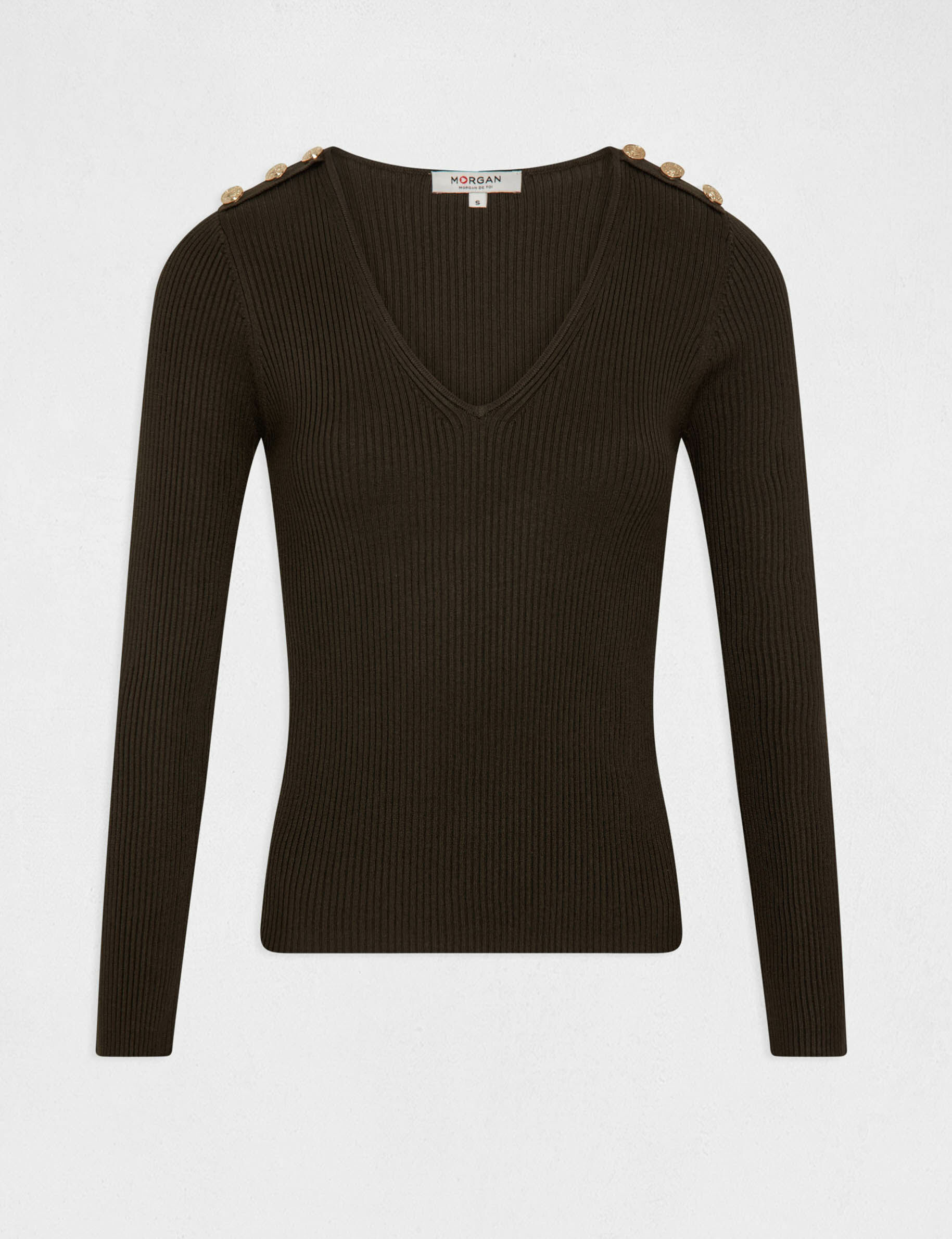 Pull manches longues avec boutons vert fonce femme - vert_fonce