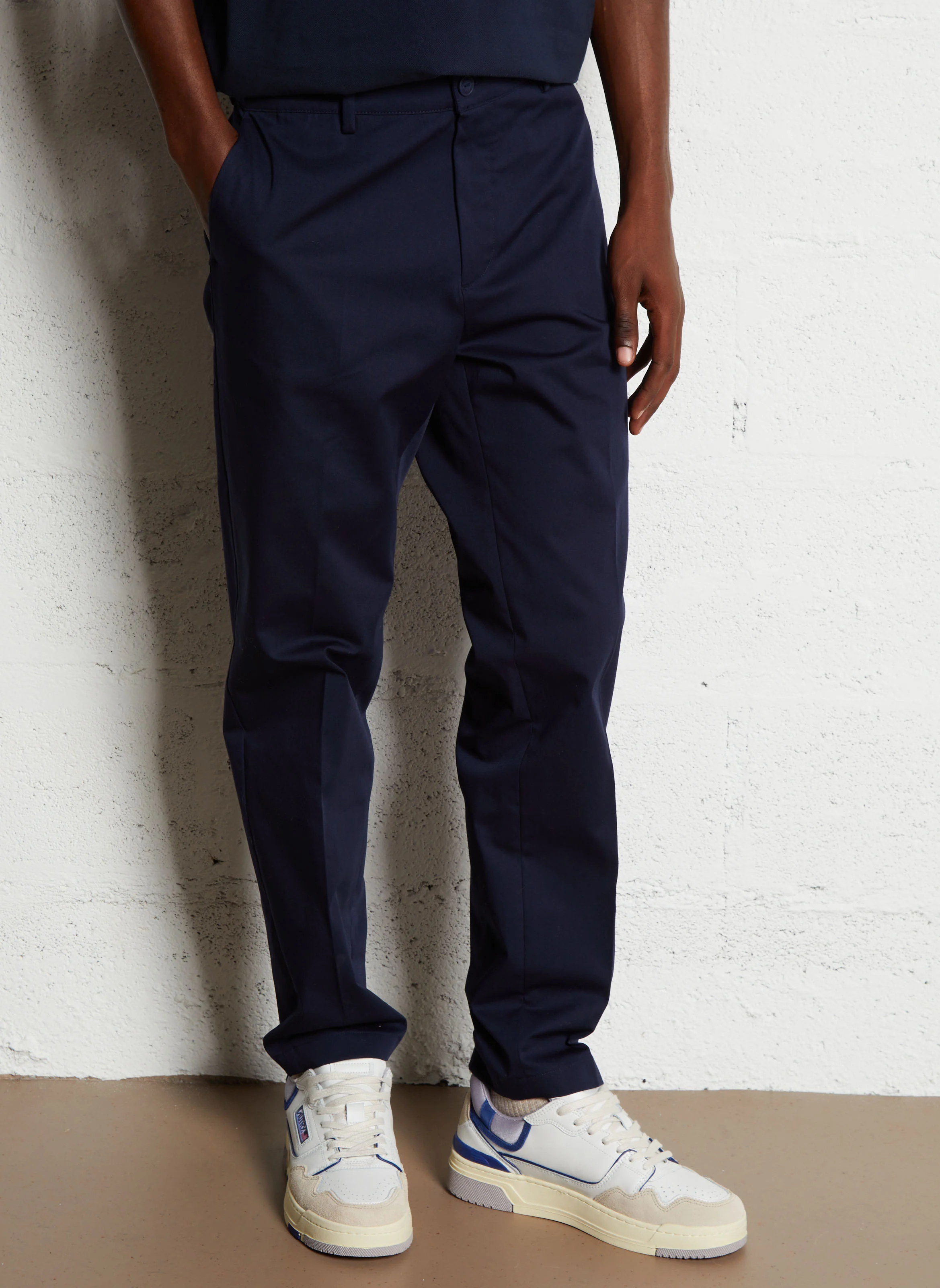 Pantalon droit en coton mélangé | Bleu