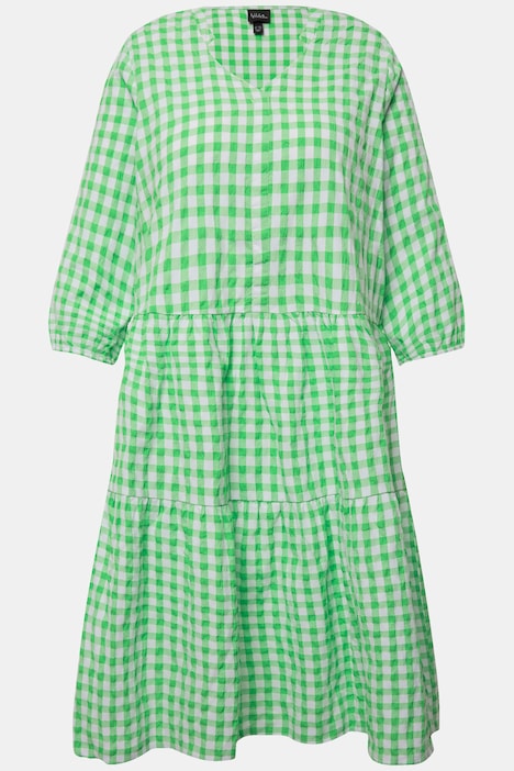 Tunika-Midikleid, Bubble-Qualität, V-Ausschnitt, 3/4-Arm