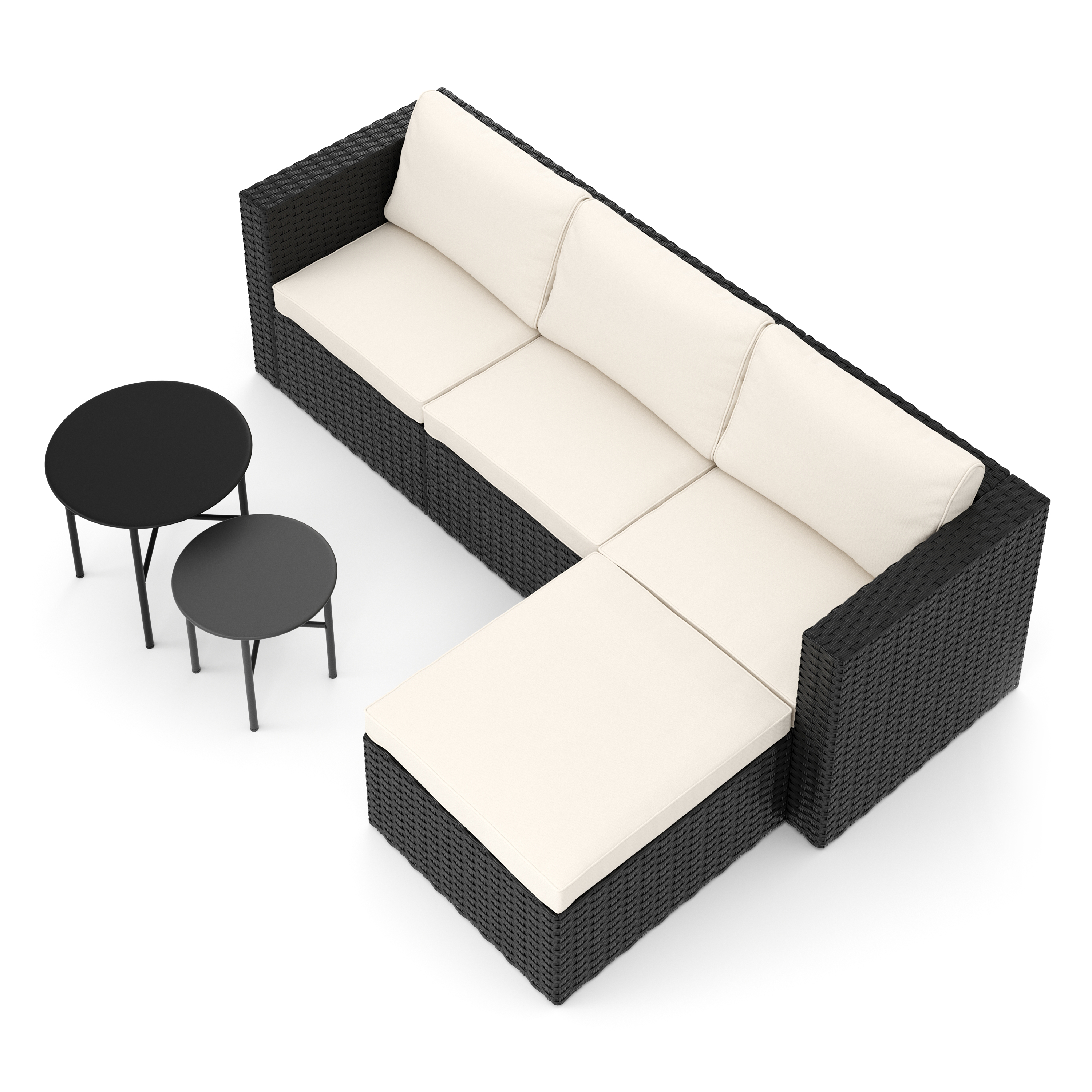 Rattanlounge TUGELA schwarz/creme